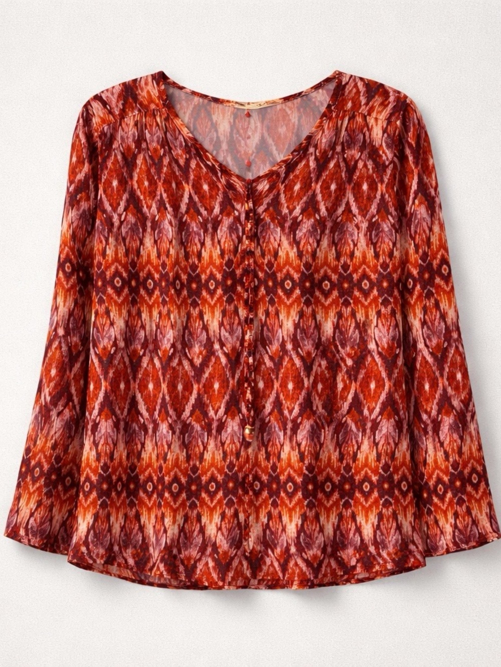 Faded Glory Red Orange Multi-Pattern V-Neck Tunic
